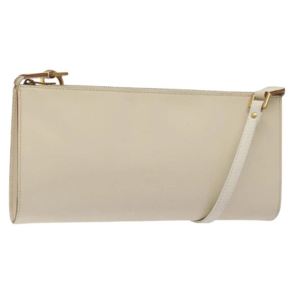 Salvatore Ferragamo Gancini Shoulder Bag Leather Ivory Gold Auth 122679 - Picture 1 of 16